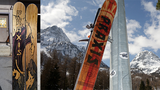 Wood Veneer; Left: Tsunami Powder Boards; Right: Screaming Bear, Buet Train Station